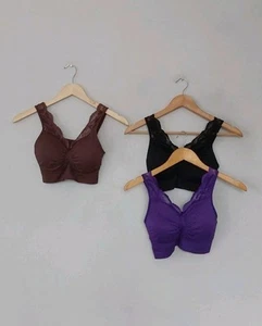 QVC Rhonda Shear Lace Trim Ahh Bra with Removable Pads 3 Pk Black Multi Small. - Picture 1 of 3