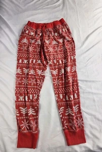 No Boundaries Pants L Women Red White Christmas Fair Isle Pajama Lounge Joggers  - Picture 1 of 9