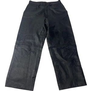 Genuine Leather Trousers Wide Leg Black Womens Size W28 L26 - Picture 1 of 5
