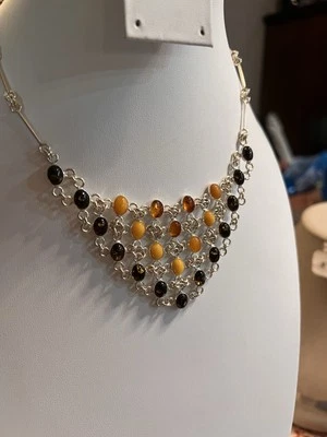 Collar babero ámbar multicolor esterlina de 15 pulgadas con pulsera a juego Foto 1 de 4