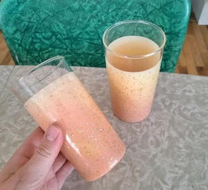 Vintage 1950's Set Of 2 Glass Ombre Glitter 2pc Peach Yellow Drinkware 60's - Picture 1 of 5