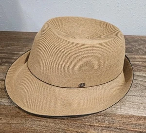 Sun Hat PINEAPPLE and STAR Caramel Brown Single Braid Rim Logo On Brim - Picture 1 of 9