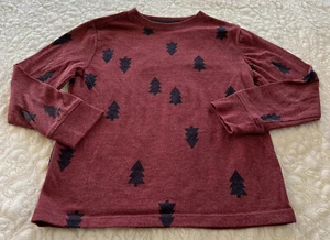 Cat & Jack Boys Red Navy Blue Pine Trees Long Sleeve Shirt XS 4-5 - Picture 1 of 7