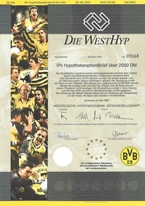 Superdeko: Schmuckpfandbrief von Borussia Dortmund 1997 entwertet BVB - Bild 1 von 2
