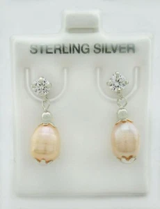 GENUINE LG PEARLS DANGLING EARRINGS .925 Sterling Silver ** NEW WITH TAG ** - Picture 1 of 3