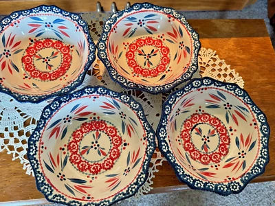 Cuencos de cereal sopa festoneada azul y rojo Temptations Old World de Tara 4 u 8 Foto 1 de 2