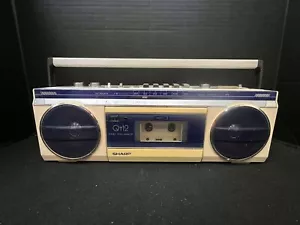 VINTAGE RARE SHARP QT12 STEREO RADIO CASSETTE PLAYER BEIGE / BLUE BOOMBOX - Picture 1 of 7