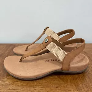 Vionic Brea Sandal Womens 7.5 Wide Camel Leather Comfort Toe Post Backstrap Shoe - Picture 1 of 12