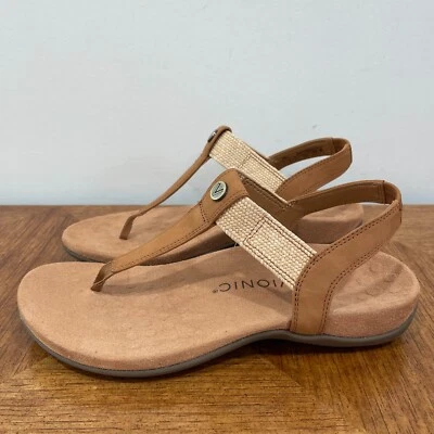 Sandalia Vionic Brea para mujer 7,5 de ancho cuero camel cómoda puntera correa trasera zapato Foto 1 de 4