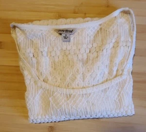 Lucky Brand Women Size S Ivory Lace Sheer 3/4 Sleeve Square Neck Top Boho Beach - Picture 1 of 5