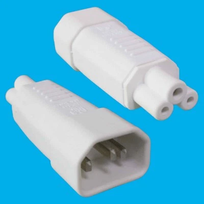 2x 3 Pin IEC Socket C14 to Cloverleaf Plug C5 Adapter Converter, White, 10A 250V - Image 1 of 4