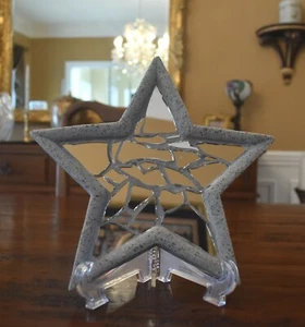 Handmade natural gray 9” STAR concrete mirror candle holder, silver rhinestone d - Picture 1 of 12