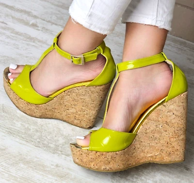 Jimmy Choo Tacones Sandalias Zapato Corcho Cuñas Tobillo Plataforma Cuero EU 39.5 UK 6.5 Foto 1 de 4