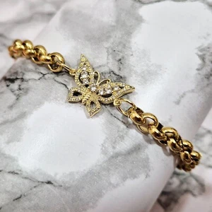 Ladies 8mm Belcher Bracelet Butterfly Charm Anklet Rolo Chain 18k Gold Layered - Picture 1 of 3