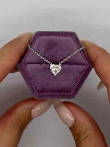 1 Ct F/VS1 IGI Certified Heart Cut Lab Grown Diamond Solitaire Floating Pendant - Picture 1 of 12
