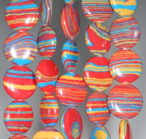 15MM RAINBOW MATRIX TURQUOISE GEMSTONE FLAT ROUND CIRCLE LOOSE BEADS 7.5" - Picture 1 of 4