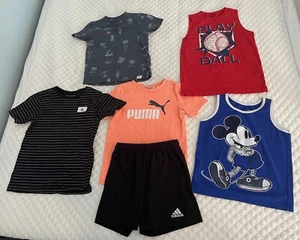 Lot of 6 Boys Size 5/6 Tank Tops Shirts Shorts Disney Puma Adidas Athletic - Picture 1 of 23