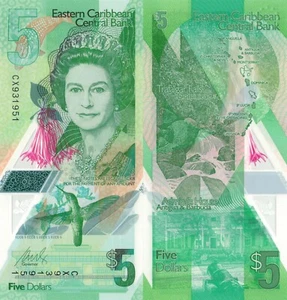 East Caribbean States 5 Dollars (2021) - Queen Elizabeth II/p-W56, Polymer UNC - Picture 1 of 3