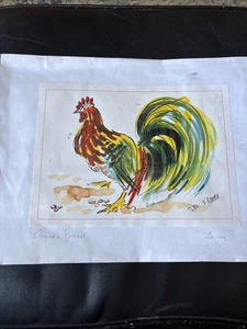 Virginie Bredel Reproduktion Aquarell/Zeichnung "Le Coq" französische Künstlerin - Bild 1 von 6