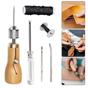 Kit de herramientas de aguja de coser punzón de cuero vela lona puntada a mano costura rápida EE. UU. - Imagen 1 de 17