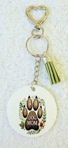 ✨ Dog Mom Leaf  Wreath Paw Print Keychain with Tassel-Rustic Pet Lover Gift - Picture 1 of 3