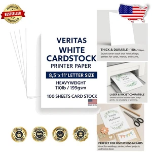 Thick White Cardstock Printer Paper 110lb 8.5x11 Heavyweight USA Made 100 Sheets - Picture 1 of 8