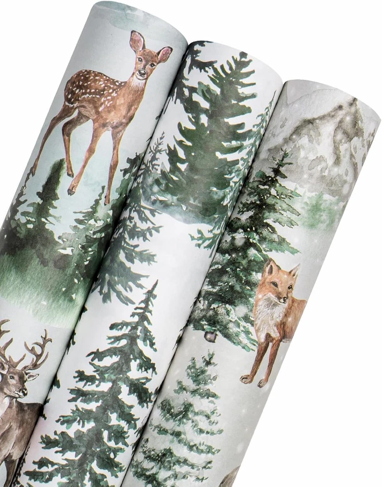 Rollo de papel de envolver Navidad Kraft - Mini rollo - 3 rollos - 17 pulgadas X 120 pulgadas p Foto 1 de 4