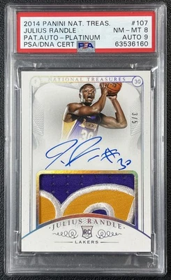 JULIUS RANDLE PSA 8 2014-15 NATIONAL TREASURES RPA ROOKIE PATCH AUTO PLATINUM /5 - Image 1 of 2