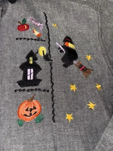 90s Vintage M Cascade Blues Halloween Shirt Black Cat Ghost Pumpkin Witch Black - Picture 1 of 23