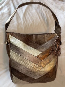 ELLIOTT LUCCA Metallic Bronze Pewter Gold Leder Hobo Handtasche Geldbeutel Tasche - Bild 1 von 8