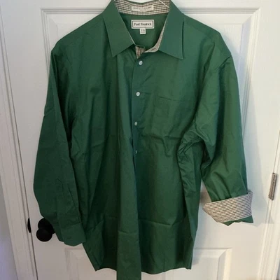 Camisa PAUL FREDRICK Para Hombre Talla 17/33 Algodón Verde Manga Larga Abotonada Puño Abatible Foto 1 de 4