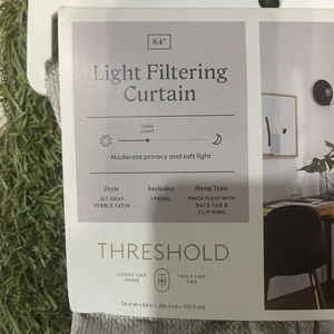 THRESHOLD JET GRAY PEBBLE SATIN  Light Filtering  Curtain Panel 34 x 84 new  - Picture 1 of 3