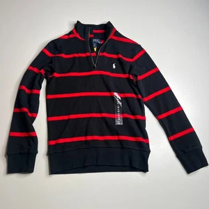 Polo Ralph Lauren Boys Quarter Zip Sweater Size S (8) Black Red Striped Pullover - Picture 1 of 9