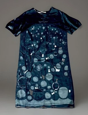 完好黑色白色丝绸换档 Mod 连衣裙圆形镂空亮片装饰 — 第 1/4 张图片