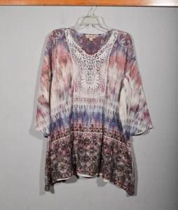 Camisa Túnica Hippie One World Live and Let Live Boho Escote Crochet Talla XL - Imagen 1 de 3