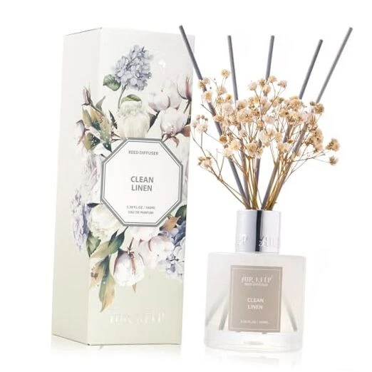 Airkeep Reed Diffuser Set 3.38 fl oz 100 ml-Clean Linen Oil Diffusers w/8 sticks