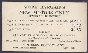 1922 VIM ELECTRIC CO NY, VENDE MOTORIDUTTORI NUOVI, VARIE POTENZE CAVALLI - Foto 1 di 1