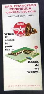 1965 San Francisco Peninsula central street road map Flying A Tidewater oil gas - Picture 1 of 4