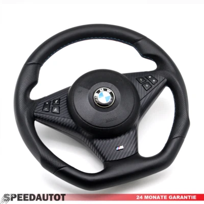 Leder lenkrad TAUSCH OHNE AIRBAG u. BLENDE Abgeflacht für BMW 5 E60 E61 - Bild 1 von 4