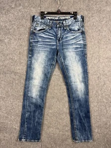 Pantalones de mezclilla American Fighter para hombre 31 x 33 azul Legend DELGADOS RECTOS bordados - Imagen 1 de 11