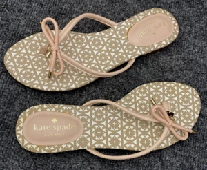 Kate Spade Sandals Women Size 6.5 Mistic Bow Flat Thong Pink Beige Flip Flop - Picture 1 of 8