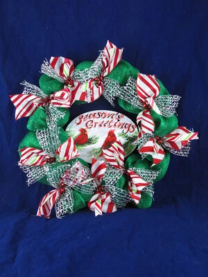 Corona de vacaciones cinta de malla decorativa de menta verde y roja Foto 1 de 4