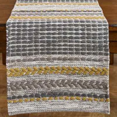 Sparrow Greys Olive Chindi Heavy Woven Cotton Country Table Runner - Image 1 of 3