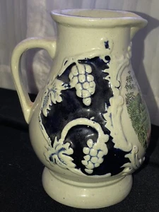 German Pottery Stoneware Small Pitcher Blue & Gray Cochem Signed 055 Grape Desig - Picture 1 of 9