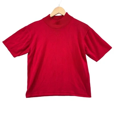 复古休闲转角毛衣女式红色短袖模拟领套衫 L 码 — 第 1/4 张图片