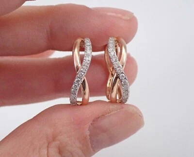 14K Rose Gold Plated 1Ct Round Cut Simulated Diamond Fancy Hoop Women's Earrings - Image 1 of 4