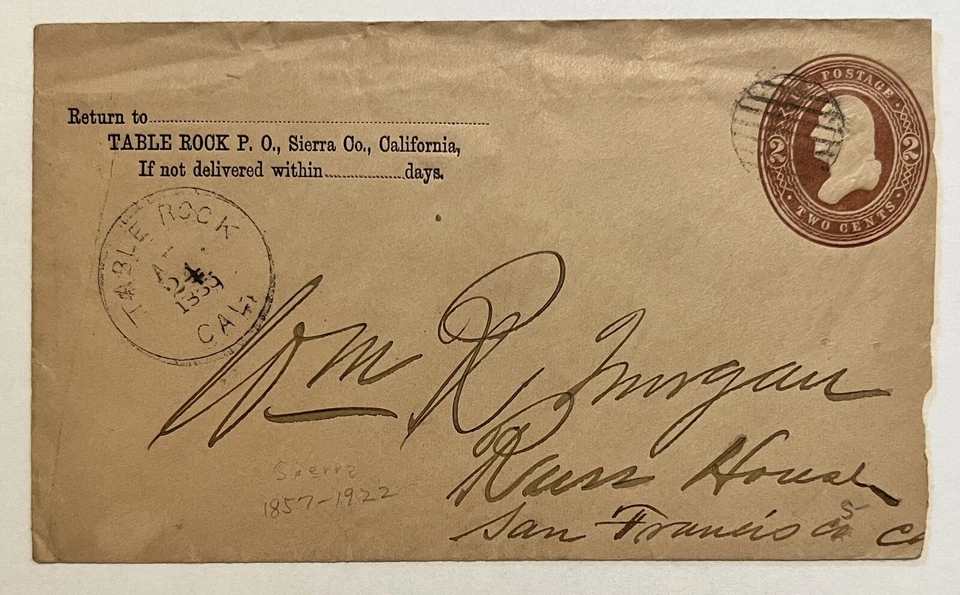 FANCY CANCEL GRILLED CIRCLE 1885 TABLE ROCK CALIFORNIA COVER TO SAN FRANCISCO - Image 1 of 4