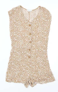 Primark Womens Brown Flecked Viscose Blend Playsuit One-Piece Size 8 - Picture 1 of 12