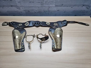 VTG 1950'S LESLIE HENRY - GENE AUTRY GOLD PLATED DOUBLE HOLSTER WITH SPURS - Picture 1 of 17