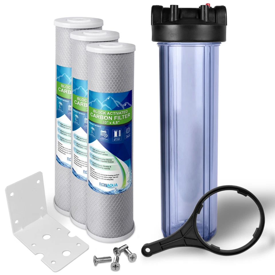 High Capacity Transparent Whole House Water Filter System & Block Carbon Filter - Image 1 of 4